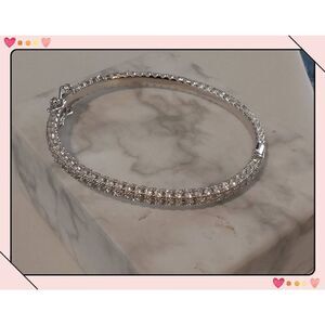 Stunning 18KWGP Genuine Pave Diamond Simulant Bangle Bracelet